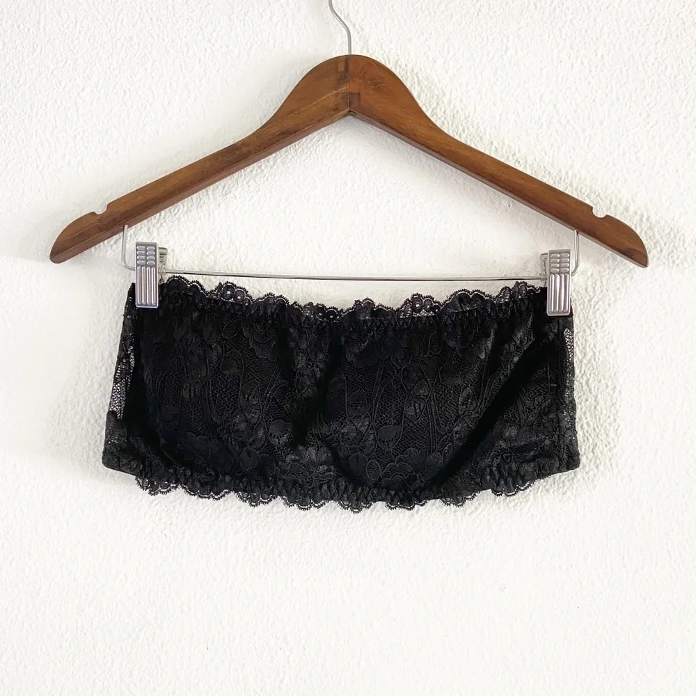Lace Bandeau Bra Wire-Free Strapless Intimates Lingerie XL Scalloped Lace Sexy